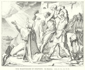 Das Martyrium des Stephanus, Apostelgeschichte, Kapitel VII, Vers 59, 60 von Edward von Steinle