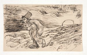 Karikatur einer Figur im Sonnenaufgang. Studie für von Edwin Austin Abbey