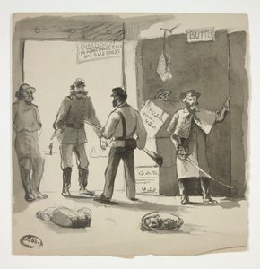 Bürgerkriegsskizze (recto); Mann betrachtet ein Gemälde (verso)