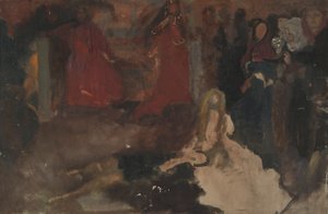 Kompositionsstudie für Die Theaterszene in Hamlet, Akt III, Szene II von Edwin Austin Abbey