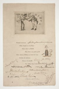 Radierung von E.A. Abbey: Die Kinsmen - (Illustration zu einem französischen Vers)