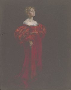 Weibliche Figur in Blau und Rosa