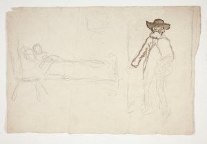 Figur im Bett, Mann betritt Raum - nicht identifizierte Illustration