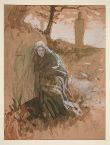 Figur im Wald - nicht identifizierte Illustration von Edwin Austin Abbey