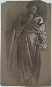 Figurenstudie, Mann hält ein Gewand von Edwin Austin Abbey