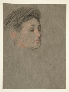Kopf einer Frau, schwarzes Haar, für die Krönung von Edw. VII von Edwin Austin Abbey