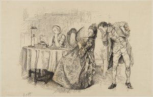 Illustration zu Goldsmiths "She Stoops to Conquer": "Warum sagst du es ihr nicht gleich?" von Edwin Austin Abbey