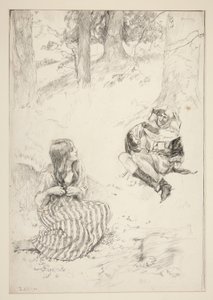 Narr und Frau, Skizze für Das Narzissenlied von Edwin Austin Abbey
