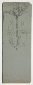 Mann und Frau unter einem Baum - (unidentifizierte Illustration) von Edwin Austin Abbey