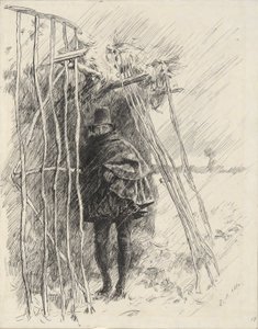 Mann im Regen, Studie für Illustration