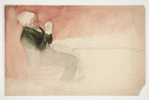 Mann sitzt und untersucht das Innere einer Schale - (unidentifizierte Illustration) von Edwin Austin Abbey