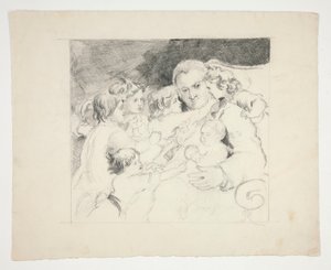 Mann mit Kindern um ihn herum - nicht identifizierte Illustration von Edwin Austin Abbey