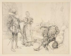 Maria, Sir Andrew und Toby, Illustration für Akt I, Szene iii, Was ihr wollt von Edwin Austin Abbey