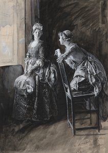Miss Neville und Miss Hardcastle, Illustration für Oliver Goldsmith von Edwin Austin Abbey