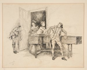 Nan und Klavier, Illustration für Oliver Goldsmith von Edwin Austin Abbey