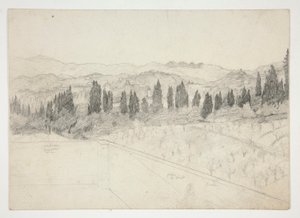 Römische(?) Landschaft vom Balkon aus gesehen (recto); Seelandschaft (verso) von Edwin Austin Abbey