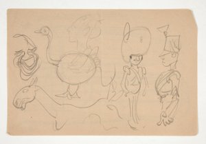 Blatt mit Kritzeleien von Edwin Austin Abbey