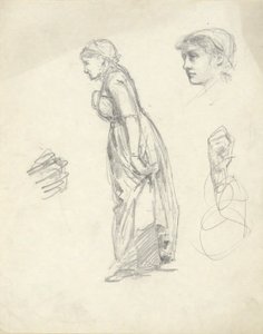 Blatt mit Studien: Frau, Kopf und Hände von Edwin Austin Abbey