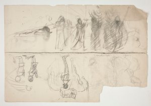 Blatt mit Skizzen für die Wandbildserie Die Suche nach dem Heiligen Gral in der Boston Public Library (recto); Unidentifizierte Skizze (verso) von Edwin Austin Abbey