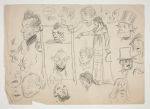 Blatt mit Skizzen von Gesichtern von Edwin Austin Abbey