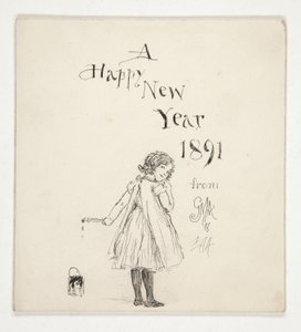 Entwurf für eine Grußkarte: Ein glückliches neues Jahr 1891 von M.G.A. und E.A.A.