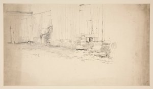 Skizze eines Bauernhofs mit Pferd von Edwin Austin Abbey