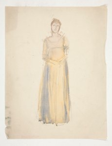 Skizze einer Frau (in Gelb gekleidet) - Kostümstudie für ein Theaterstück? von Edwin Austin Abbey