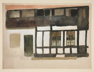 Skizze des Äußeren eines Tudor-Hauses von Edwin Austin Abbey