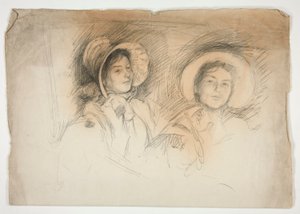 Skizze von zwei jungen Frauen mit Hauben (unbekannte Modelle) von Edwin Austin Abbey
