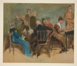 Skizze von Frauen in einem Innenraum - nicht identifizierte Illustration von Edwin Austin Abbey