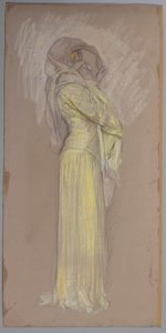 Studie, Frau im gelben Kleid mit braunem Schleier über dem Gesicht von Edwin Austin Abbey