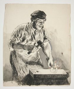 Studie eines Schmieds, der Eisen hämmert - nicht identifizierte Illustration