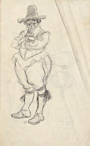 Studie eines Mannes in niederländischer Tracht des XVII. Jahrhunderts - nicht identifiziert. Studien auf der Rückseite von Edwin Austin Abbey