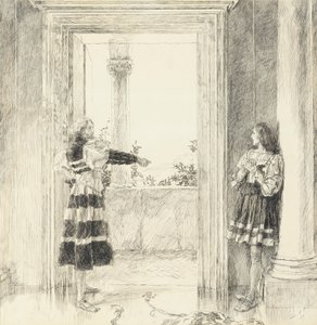 Der Herzog vertreibt Valentin, aus Akt III, Szene i, Zwei Herren aus Verona von Edwin Austin Abbey