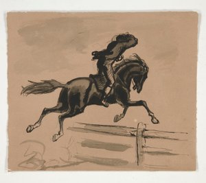 Unidentifizierte Illustration eines Reiters, der über einen Zaun springt (recto); Figurenstudie eines alten Mannes (verso) von Edwin Austin Abbey