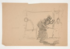 Nicht identifizierte Illustration - Studie einer Küche mit Figur von Edwin Austin Abbey