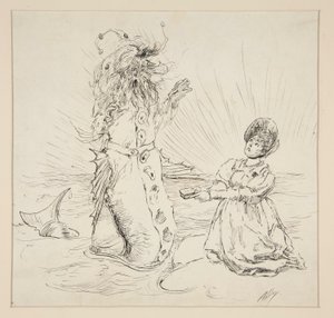 Frau und Schlange am Strand, Skizze für The Lay of the Lobster von Edwin Austin Abbey