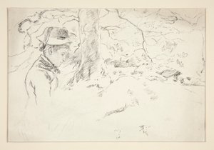Frau, die im Garten sitzt - nicht identifizierte Illustration von Edwin Austin Abbey