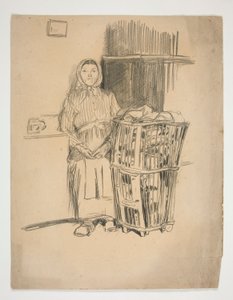 Frau mit Wäschekorb(?) - nicht identifizierte Illustration von Edwin Austin Abbey