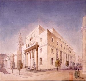 Aufriss der öffentlichen Bibliothek, Marylebone Road, London von Edwin Cooper
