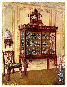 Geschnitztes China-Gehäuse im chinesischen Stil von Chippendale, 1911-1912 von Edwin Foley