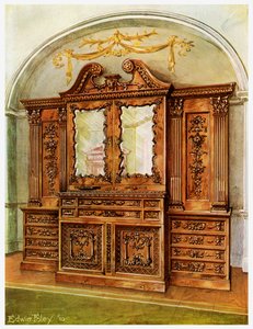 Geschnitzter geschlossener Mahagoni-Bücherschrank, im Stil von Chippendale, französischer Einfluss, 1911-1912 von Edwin Foley