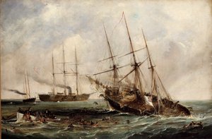 Zerstörung des konföderierten Dampfers Alabama durch das US-Panzerschiff Kearsarge, 19. Juni 1864 von Edwin Hayes