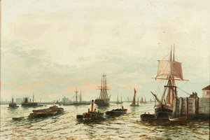 Lastkähne auf der Themse von Edwin Henry Eugene Fletcher