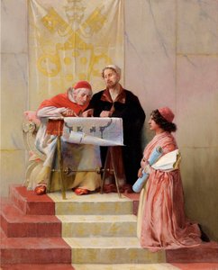Papst Julius II. betrachtet die Pläne des architektonischen Projekts von Bramante für die Basilika St. Peter von Edwin Howland Blashfield