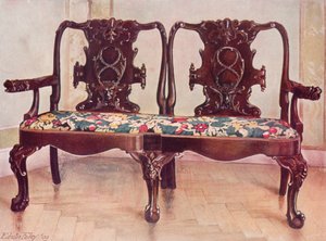 Geschnitztes Walnuss-Darby-und-Joan-Sofa