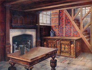 Einlegearbeit Nonesuch Chest. Geschnitzter 