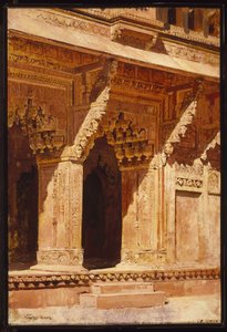 Neugierig gearbeitete rote Sandsteinbögen, Fort Agra, Indien von Edwin Lord Weeks