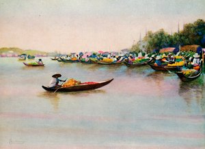 Der Flussmarkt, Bangkok, 1913 von Edwin Norbury