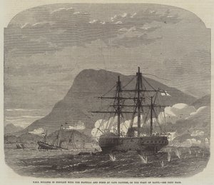 HMS Bulldog im Konflikt mit der Flottille und den Forts am Kap Haytien, an der Küste von Haiti von Edwin Weedon